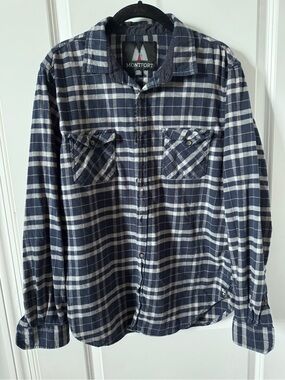Montfort Navy & White Plaid Flannel Shirt-Large